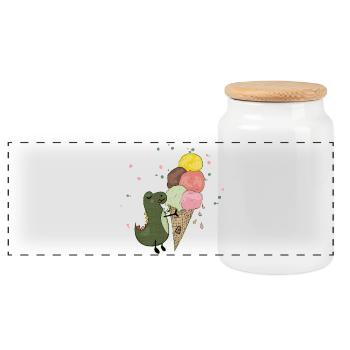Dino avec crème glacée - Boîte à biscuits avec couvercle en bois - blanc - Devant