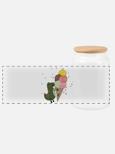 Dino mit Eis - Panorama Keksdose mit Holzdeckel - Weiß