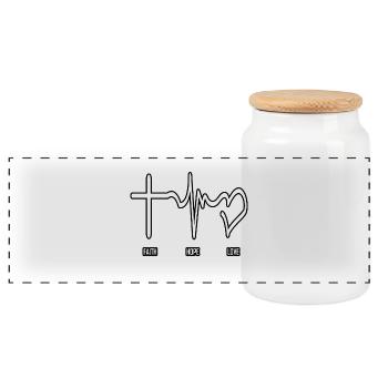 faith, hope, love, Glaube, Hoffnung, Liebe, Gott - Panorama Keksdose mit Holzdeckel - Weiß - Vorne