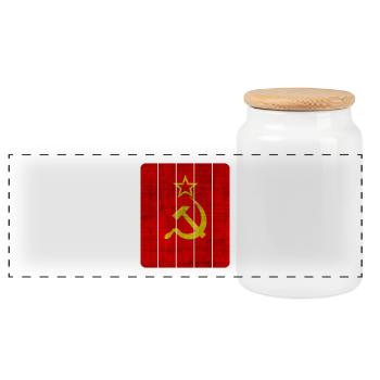 USSR Beam Vintage Design / Gift Communism - Panoramic Cookie Jar with Wooden Lid - white - Front