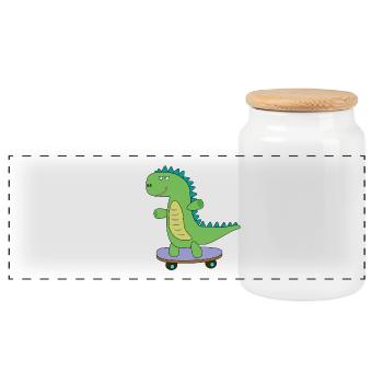 Sweet dino skateboard, dinosaur, skating kids - Panoramic Cookie Jar with Wooden Lid - white - Front