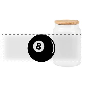 Billard Kugel schwarze 8 Ball Geschenk Pool - Panorama Keksdose mit Holzdeckel - Weiß - Vorne