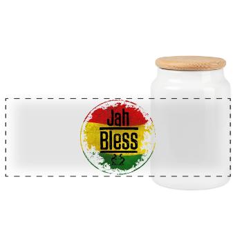 Jah Bless Symbole rouge-jaune-vert - Boîte à biscuits avec couvercle en bois - blanc - Devant