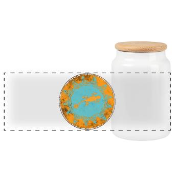 Tribal style aesthetic gecko symbol - Panoramic Cookie Jar with Wooden Lid - white - Front