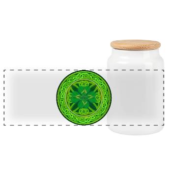 Celtic Four-Leaf Clover - Panoramic Cookie Jar with Wooden Lid - white - Front