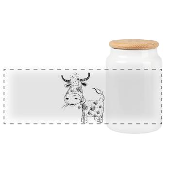 Funny Cow Drawing I Beef Comic I Dairy Cow - Panoramic Cookie Jar with Wooden Lid - white - Front