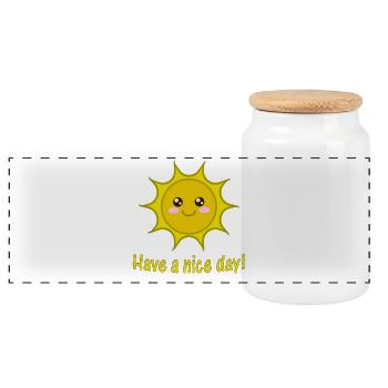 have a nice day, Sonne, sun, sunny, Sonnenschein - Panorama Keksdose mit Holzdeckel - Weiß - Vorne