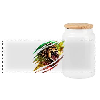 Lion Storm Color Explosion - Panoramic Cookie Jar with Wooden Lid - white - Front