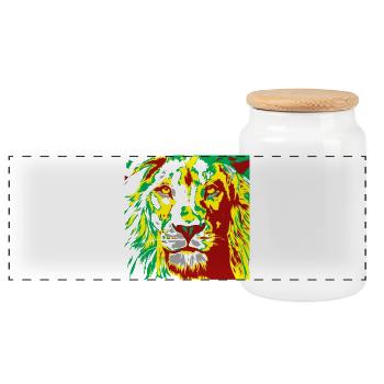 Lion dans le sprint couleur reggae - Boîte à biscuits avec couvercle en bois - blanc - Devant