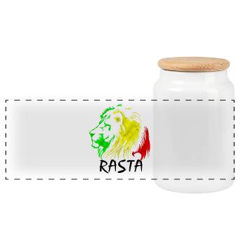 Lion rasta : style vert-jaune-rouge - Boîte à biscuits avec couvercle en bois - blanc - Devant