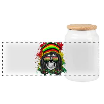 Crâne Rasta dans le style arc-en-ciel - Boîte à biscuits avec couvercle en bois - blanc - Devant