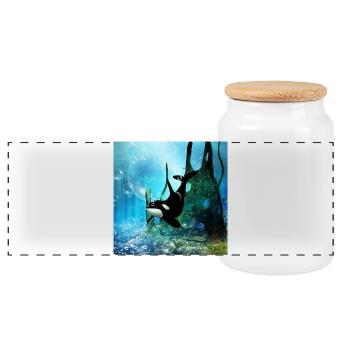 Wonderful orca in the deep ocean - Panoramic Cookie Jar with Wooden Lid - white - Front