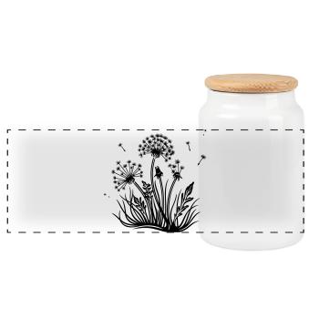Meadow, dandelion, summer and spring. - Panoramic Cookie Jar with Wooden Lid - white - Front