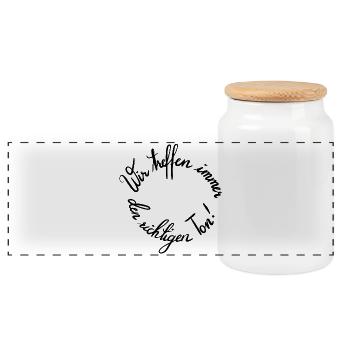 Inspirierender Kreisdruckspruch für Motivation - Panorama Keksdose mit Holzdeckel - Weiß - Vorne