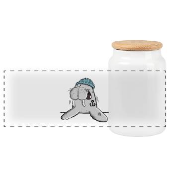 Happy Walrus I Northern German I holiday gift - Panoramic Cookie Jar with Wooden Lid - white - Front