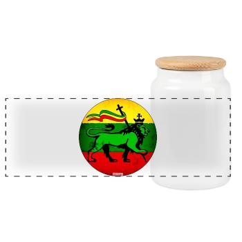 Lion Judah Reggae Flag - Panoramic Cookie Jar with Wooden Lid - white - Front