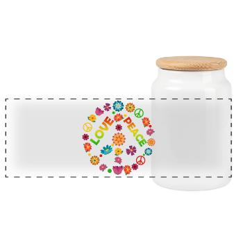 Flower Circle Love Peace - Panoramic Cookie Jar with Wooden Lid - white - Front