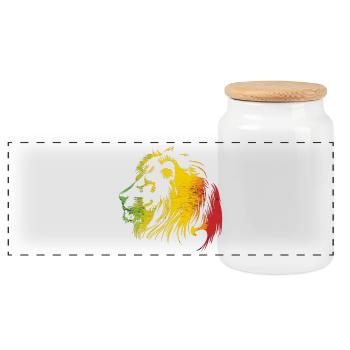 Lion in Rastafarian color cut - Panoramic Cookie Jar with Wooden Lid - white - Front