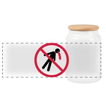puke forbidden shield no blood funny vomit - Panoramic Cookie Jar with Wooden Lid - white - Front