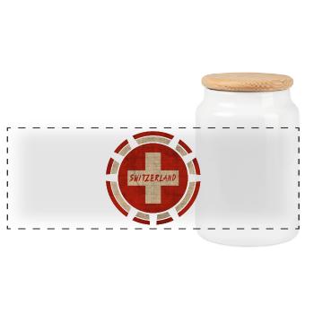 Schweiz Kreis / Geschenk Switzerland Flagge - Panorama Keksdose mit Holzdeckel - Weiß - Vorne