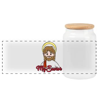 Jesus Christianity - Panoramic Cookie Jar with Wooden Lid - white - Front