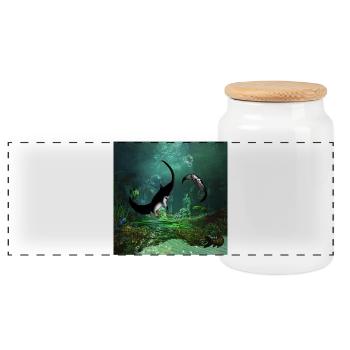 Stunning ray blanket on the low water - Panoramic Cookie Jar with Wooden Lid - white - Front