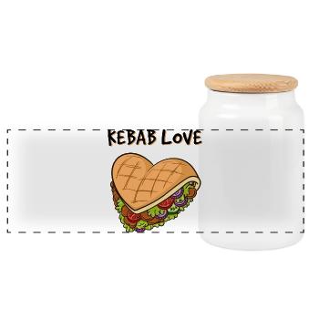 I love kebab kebab heart sandwich fast food - Panoramic Cookie Jar with Wooden Lid - white - Front