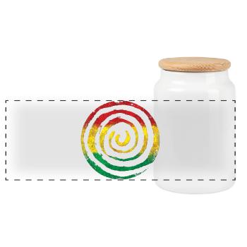 Gerasterte Zen Spirale im Rastafarbenschema - Panorama Keksdose mit Holzdeckel - Weiß - Vorne
