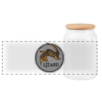 Kreativer Echsen-Illustrationsdruck - Panorama Keksdose mit Holzdeckel - Weiß - Vorne