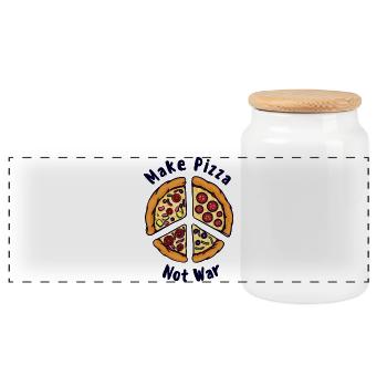 Pizza Peace Morceau de pizza manger de la pâte à pizza savoureuse - Boîte à biscuits avec couvercle en bois - blanc - Devant