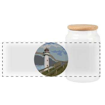 lighthouse - Panoramic Cookie Jar with Wooden Lid - white - Front