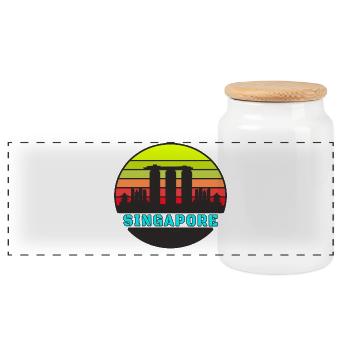 Singapur Skyline / Geschenk Singapore - Panorama Keksdose mit Holzdeckel - Weiß - Vorne