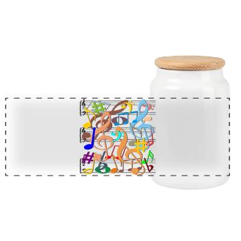 Notes de musique - Boîte à biscuits avec couvercle en bois - blanc - Devant