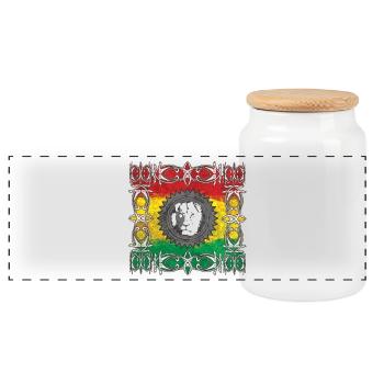 Lion Portrait with Colored Flag - Panoramic Cookie Jar with Wooden Lid - white - Front