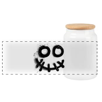 Emoji face skull sewn mouth - Panoramic Cookie Jar with Wooden Lid - white - Front