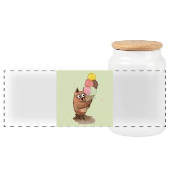 Hibou avec des posters géants de glace - Boîte à biscuits avec couvercle en bois - blanc - Devant