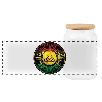 Rastafari Heart and Sun Design - Panoramic Cookie Jar with Wooden Lid - white - Front