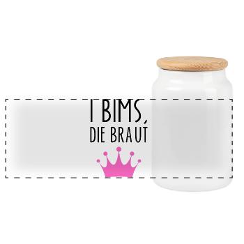 I Bims Braut Lustiger Spruch Ehefrau Junggesellin - Panorama Keksdose mit Holzdeckel - Weiß - Vorne