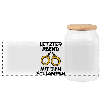 Braut Lustig Spruch Team Junggesellinnenabschied - Panorama Keksdose mit Holzdeckel - Weiß - Vorne