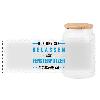 Fensterputzer Gebäudereiniger Sprüche Geschenk - Panorama Keksdose mit Holzdeckel - Weiß - Vorne