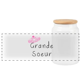 Couronne de Grande Soeur Fille - Boîte à biscuits avec couvercle en bois - blanc - Devant