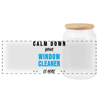 Window cleaner building cleaner sayings gift - Panoramic Cookie Jar with Wooden Lid - white - Front