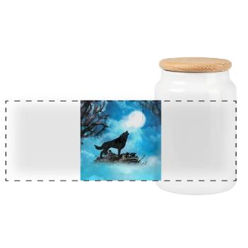 Toller Wolf in der Nacht - Panorama Keksdose mit Holzdeckel - Weiß - Vorne