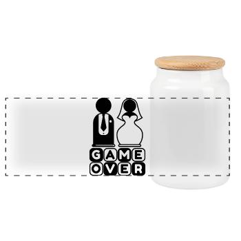 Game Over Heirat Hochzeit Party Braut Bräutigam - Panorama Keksdose mit Holzdeckel - Weiß - Vorne