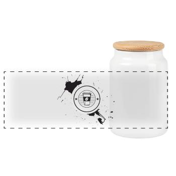 Coffee Emblem Mug - Panoramic Cookie Jar with Wooden Lid - white - Front