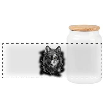 wolf - Panoramic Cookie Jar with Wooden Lid - white - Front