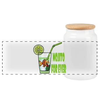 Mojito and goldfish - Panoramic Cookie Jar with Wooden Lid - white - Front