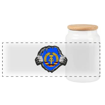 DDR Brust / Geschenk Ostdeutschland Osten Berlin - Panorama Keksdose mit Holzdeckel - Weiß - Vorne