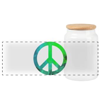 Peace green blue watercolor colorful gift symbol - Panoramic Cookie Jar with Wooden Lid - white - Front