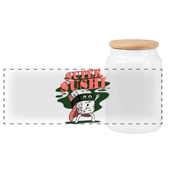 Sushi Japan Japanese food Favorite food - Panoramic Cookie Jar with Wooden Lid - white - Front